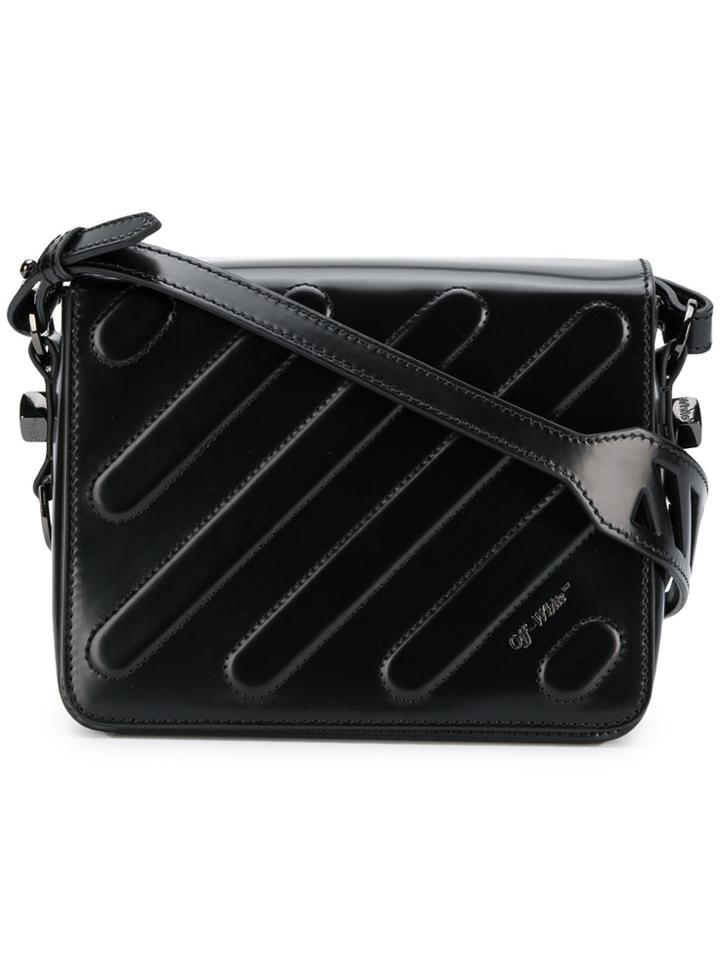 Off-white Foldover Flap Caution Tape Bag - Black