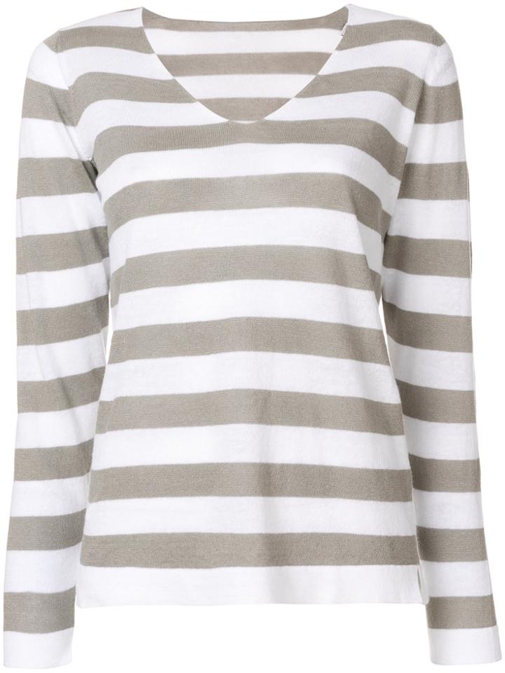 Le Tricot Perugia Striped V-neck Jumper - Grey