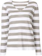 Le Tricot Perugia Striped V-neck Jumper - Grey