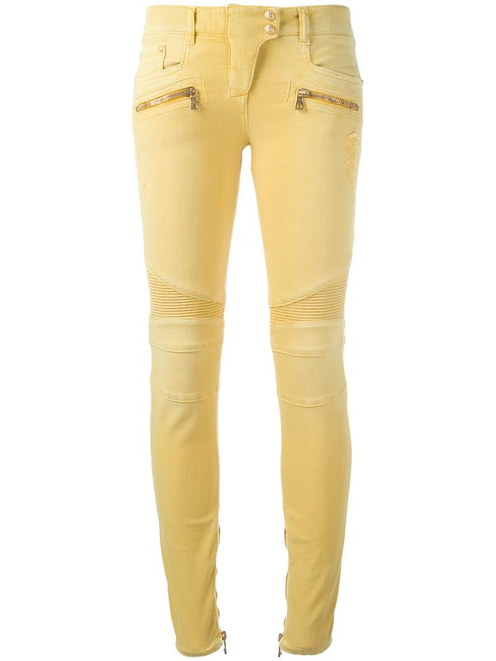 Balmain Skinny Biker Jeans, Women's, Size: 36, Yellow/orange, Cotton/spandex/elastane