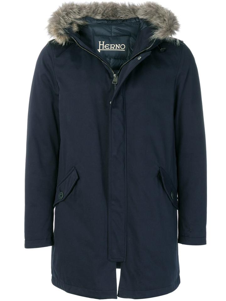 Herno Fur-trimmed Hooded Coat - Blue