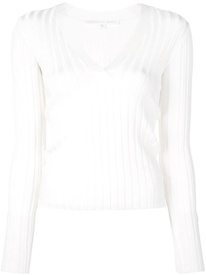 Veronica Beard Ribbed V-neck Top - White