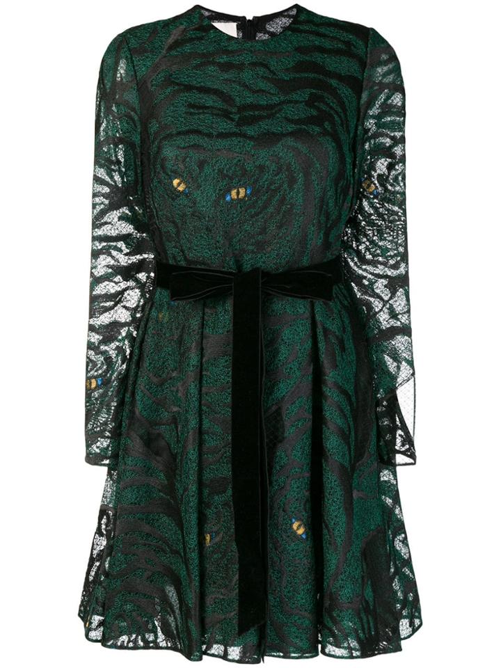 Valentino Tiger Embroidered Skater Dress - Green