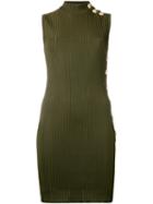 Balmain Ribbed Turtle Neck Dress, Women's, Size: 34, Green, Viscose