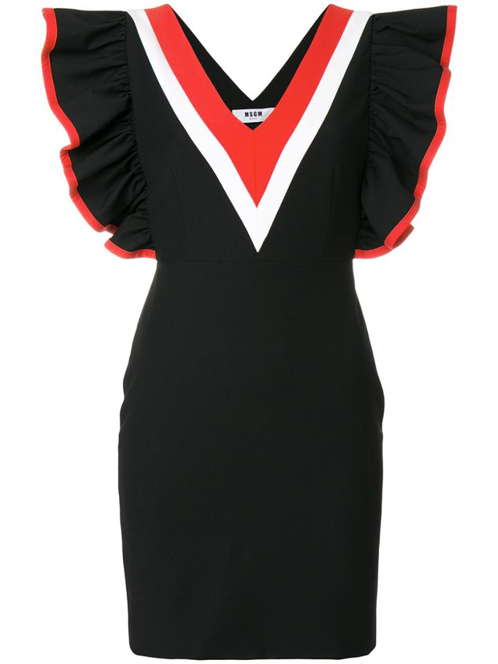 Msgm Fitted V-neck Frill Dress - Black
