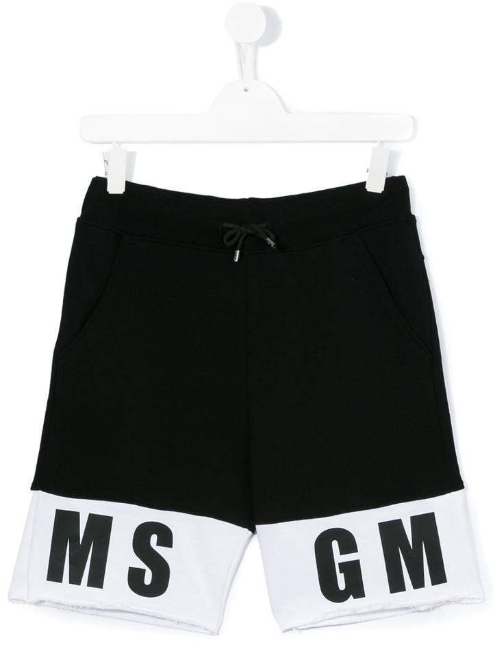 Msgm Kids - Logo Hem Track Shorts - Kids - Cotton - 14 Yrs, Black