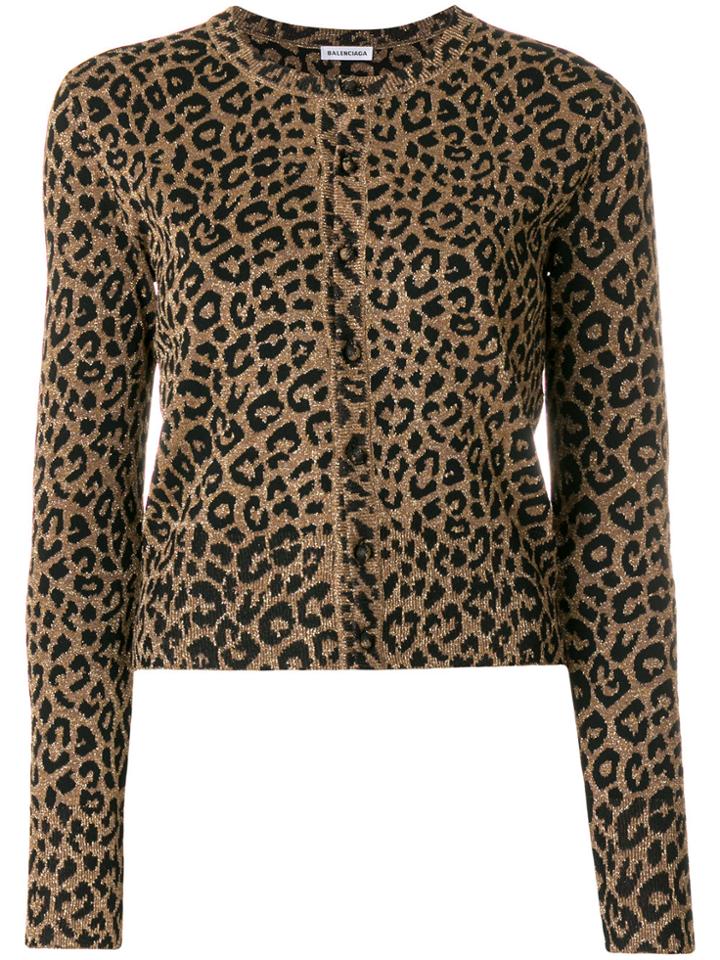 Balenciaga Leopard Print Cardigan - Brown
