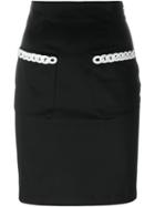 Love Moschino Chain Trim Pencil Skirt, Women's, Size: 40, Black, Cotton/polyamide/spandex/elastane