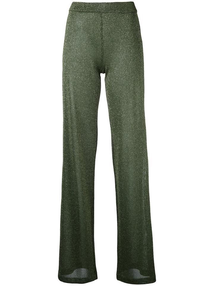 Roberto Collina Lame Shiny Trousers, Women's, Size: Large, Green, Polyester/viscose