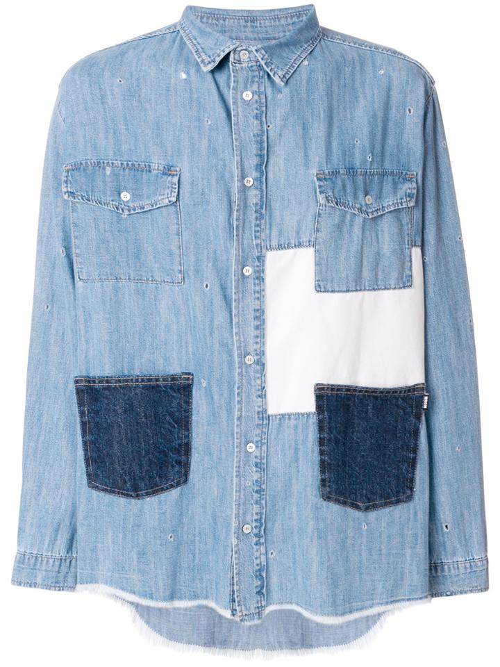 Msgm Patched Denim Shirt - Blue