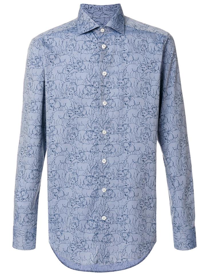 Etro - Lion Print Shirt - Men - Cotton - 43, Blue, Cotton