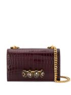 Alexander Mcqueen Knuckle Duster Crocodile-effect Bag - Purple