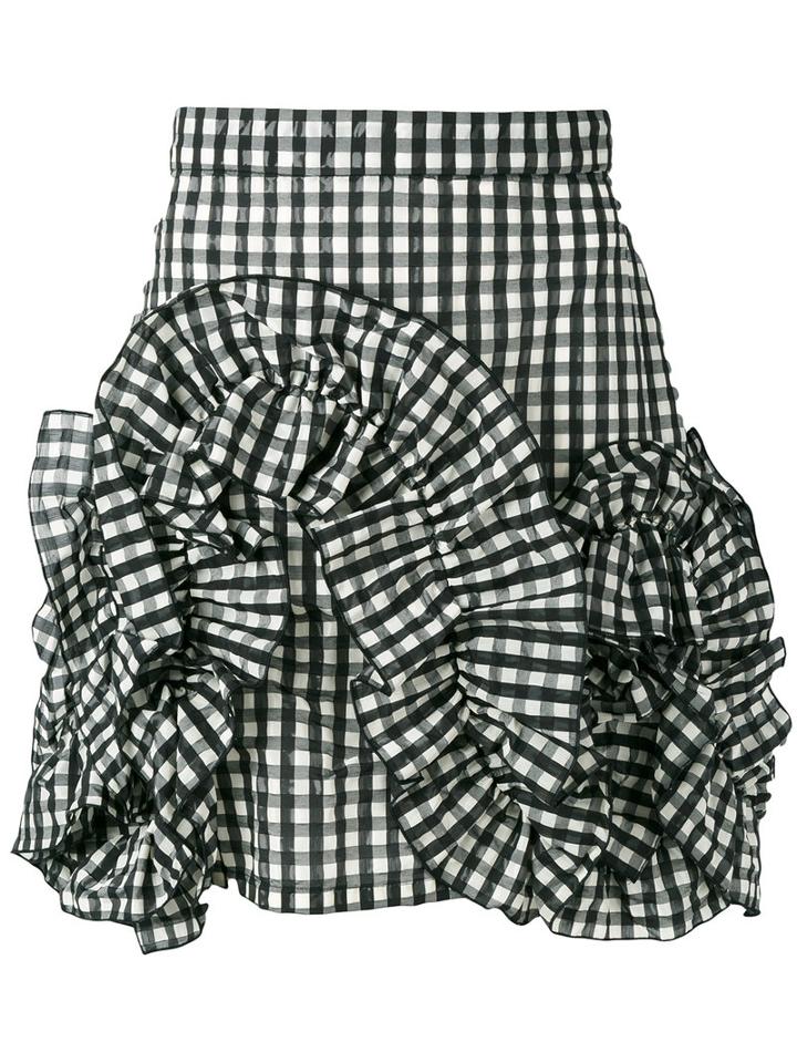 Msgm Gingham-print Ruffled Skirt, Women's, Size: 40, Black, Cotton/polyamide/polyester