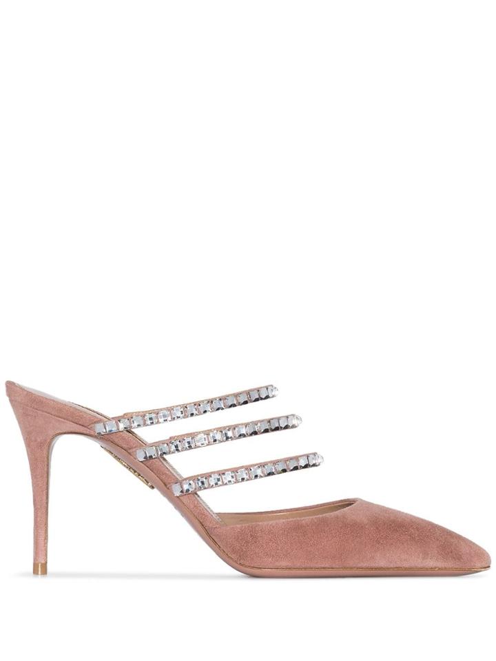 Aquazzura Donata 85mm Crystal-embellished Mules - Pink
