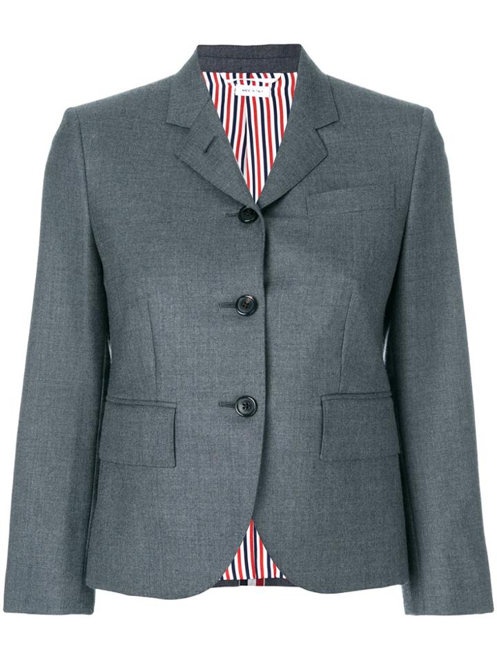 Thom Browne Center-back Stripe Sport Coat In Solid Wool Twill - Grey