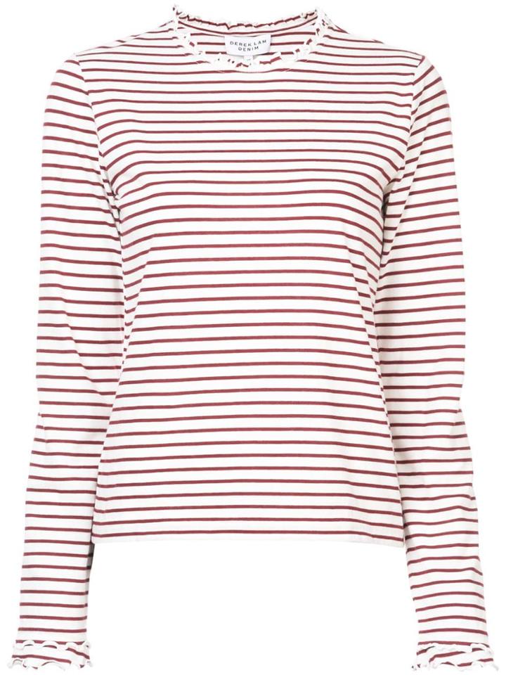 Derek Lam 10 Crosby Long Sleeve Fitted Tee With Ruffle Neck - White