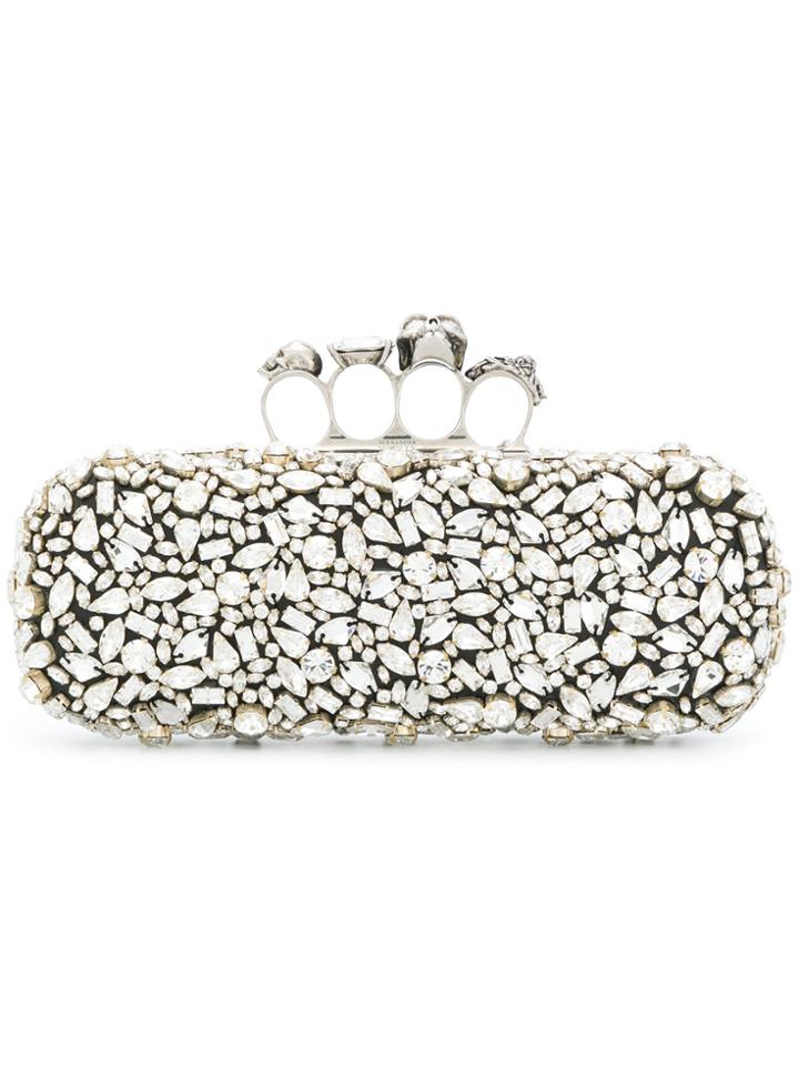 Alexander Mcqueen Crystal Skull Four-ring Box Clutch - Metallic