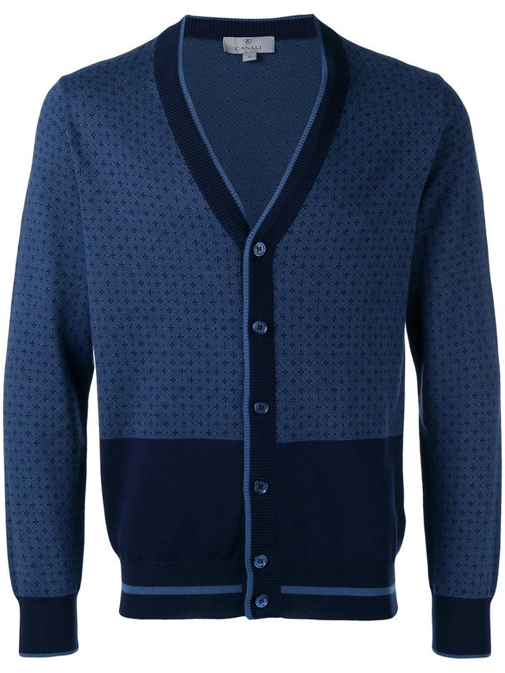Canali Patterned Cardigan, Men's, Size: 54, Blue, Cotton