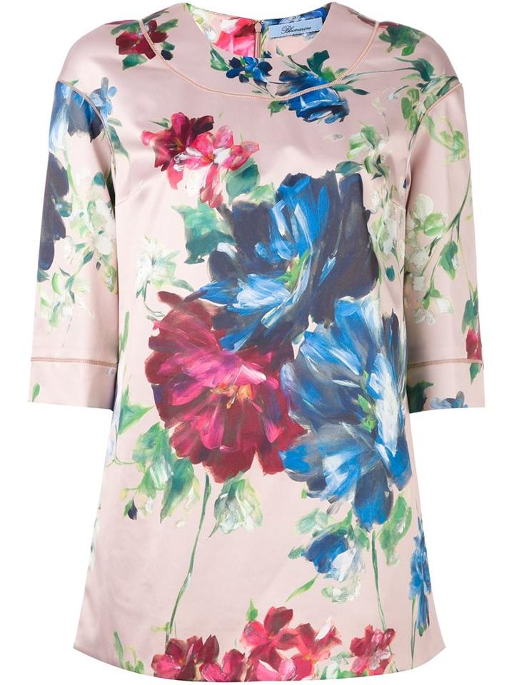 Blumarine Floral Print T-shirt, Women's, Size: 42, Pink/purple, Polyester/spandex/elastane
