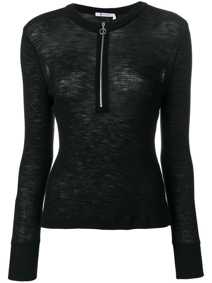 T By Alexander Wang Half Zip Placket Top - Black