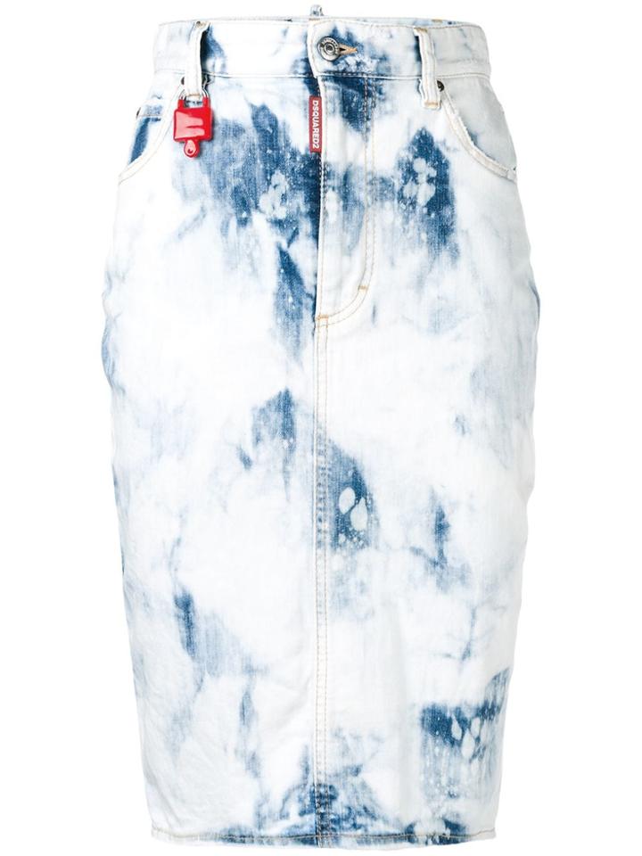 Dsquared2 Acid Wash Denim Pencil Skirt - White