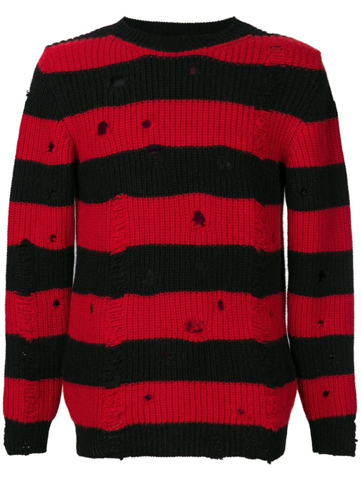 Overcome Distressed Striped Jumper - Black