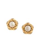 Chanel Vintage Flower Motif Earrings - Gold