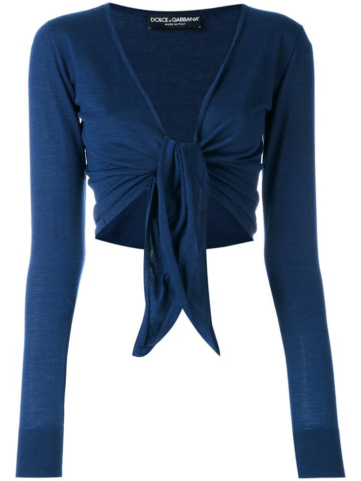 Dolce & Gabbana - Front-tie Cardigan - Women - Silk/cashmere - 40, Blue, Silk/cashmere