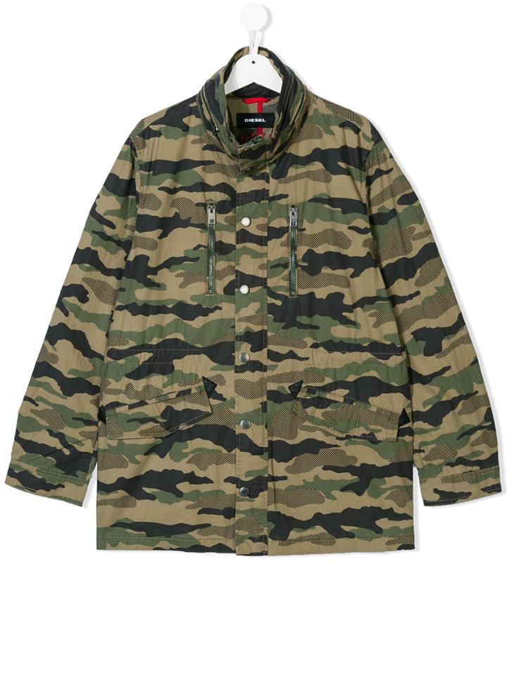 Diesel Kids Camouflage Coat - Brown