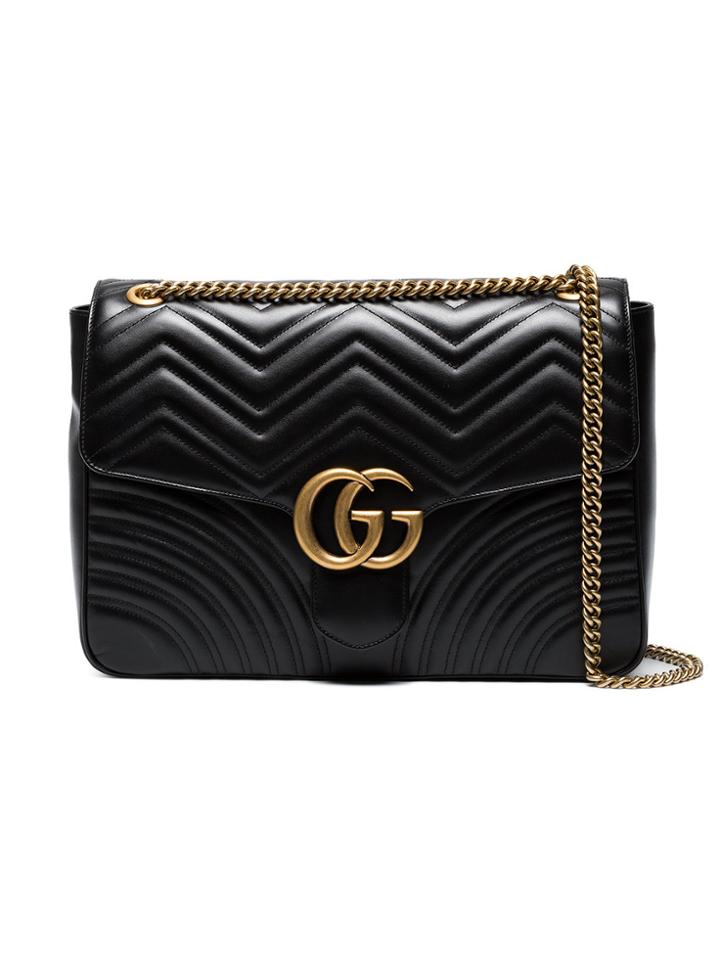 Gucci Black Gg Marmont Large Leather Shoulder Bag