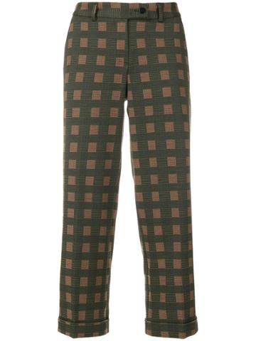 Meme Cropped Checked Trousers - Green