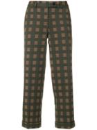 Meme Cropped Checked Trousers - Green