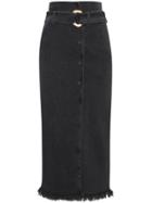 Nanushka Frayed Denim Midi Skirt - Black