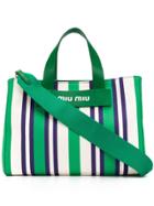 Miu Miu Striped Logo Tote Bag - Green