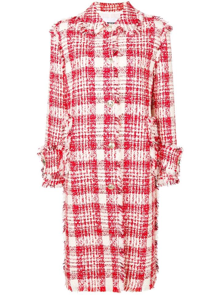 Msgm Tartan Rd Buttoned Tweed Coat - Red