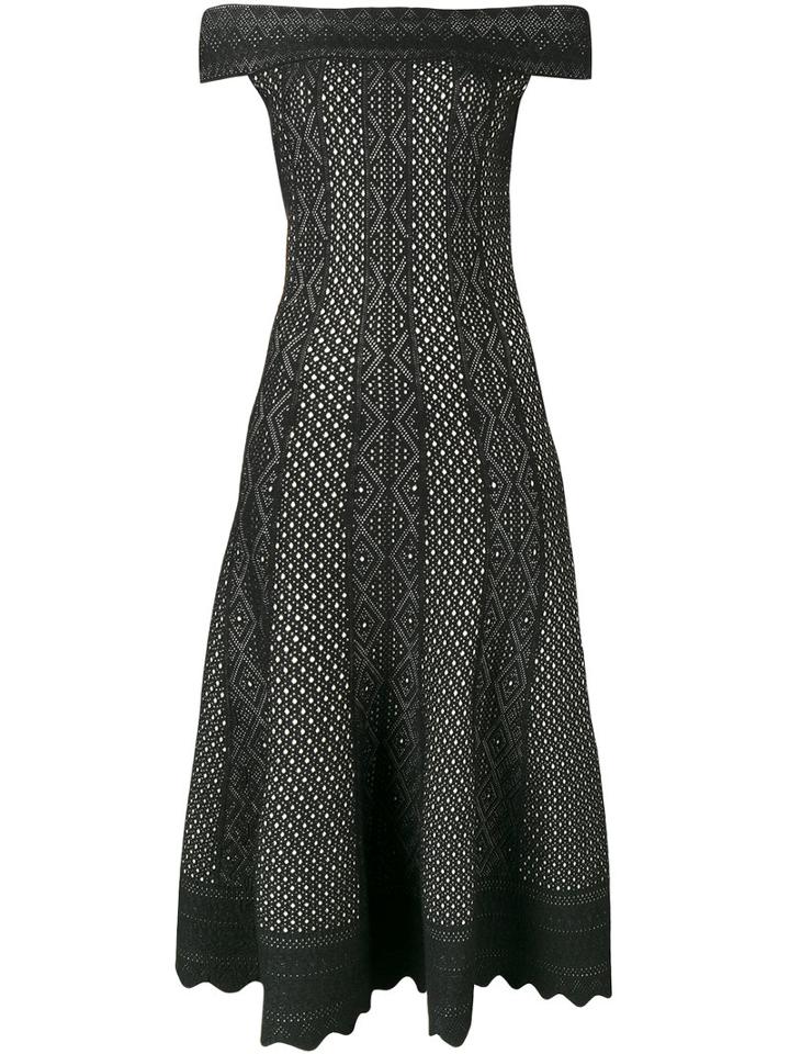 Alexander Mcqueen Off-shoulder Printed Midi Dress, Women's, Size: Medium, Black, Viscose/silk/polyester