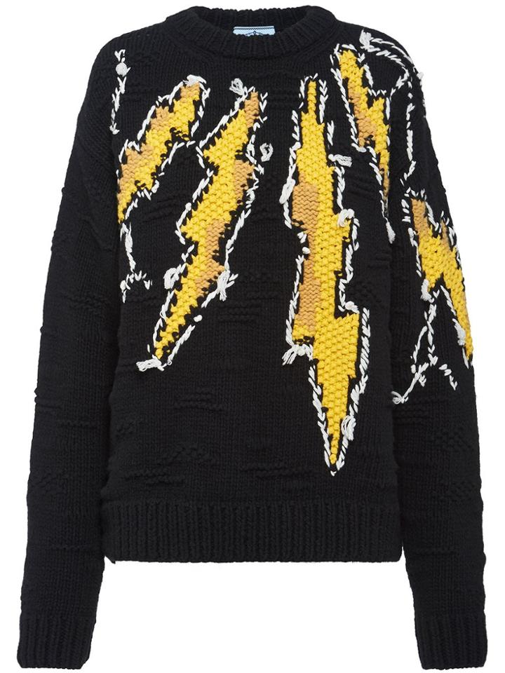 Prada Thunderbolt Intarsia Jumper - Black