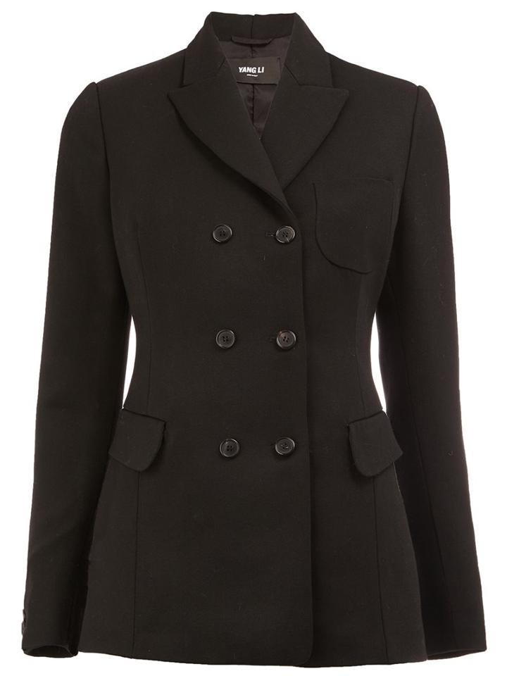 Yang Li Double Breasted Peacoat, Women's, Size: 40, Black, Acetate/virgin Wool/pbt Elite