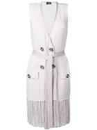 Elisabetta Franchi Double Breasted Fringe Knit Dress - Neutrals