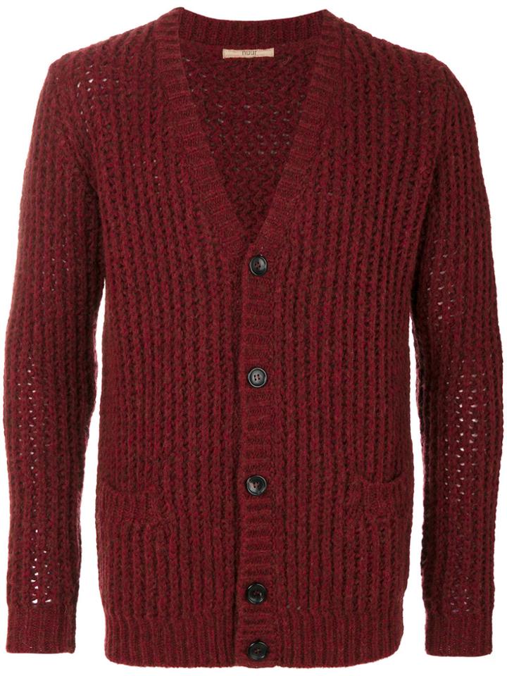 Nuur Ribbed Knit Cardigan - Red