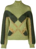 Alberta Ferretti Embellished Two-tone Sweater - Green