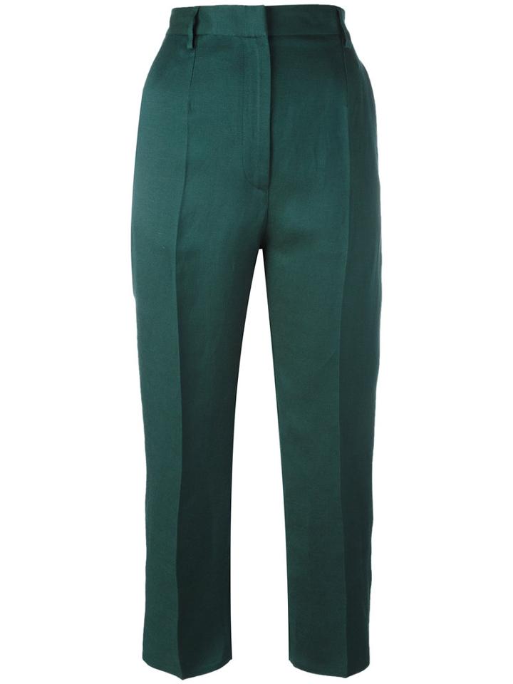 Mm6 Maison Margiela Cropped Trousers, Women's, Size: 42, Green, Linen/flax/viscose