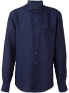 Corneliani Embroidered Logo Shirt, Men's, Size: 39, Blue, Linen/flax