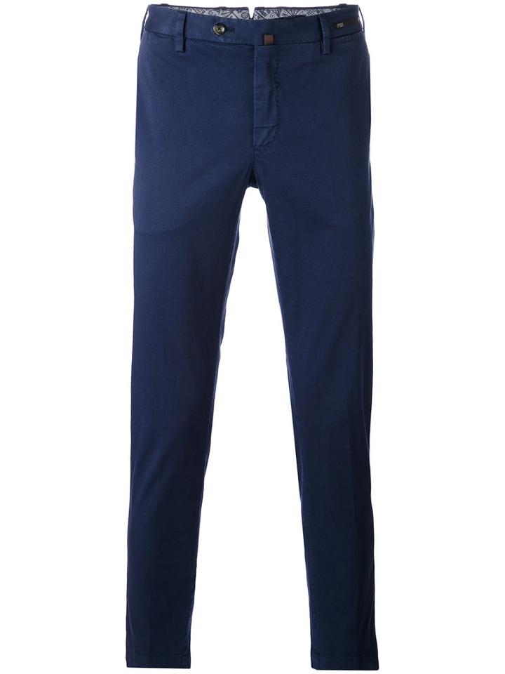Pt01 - Plain Chinos - Men - Cotton/spandex/elastane - 54, Blue, Cotton/spandex/elastane