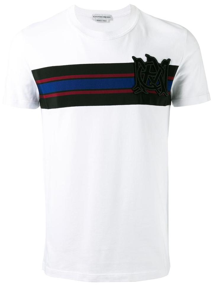 Alexander Mcqueen Appliqué Stripe T-shirt, Men's, Size: Xs, White, Cotton