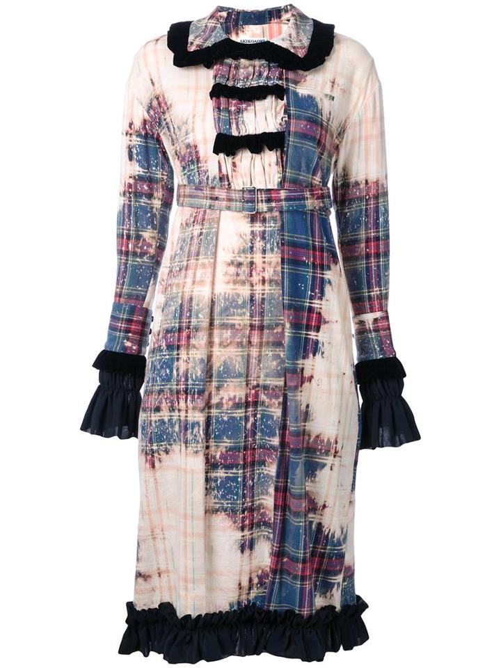 Akiko Aoki Stain Effect Plaid Dress, Women's, Size: Medium, Yellow/orange, Cotton