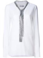 Paco Rabanne - Removable Mesh Collar Blouse - Women - Silk/polyethylene/acetate/aluminium - 36, White, Silk/polyethylene/acetate/aluminium