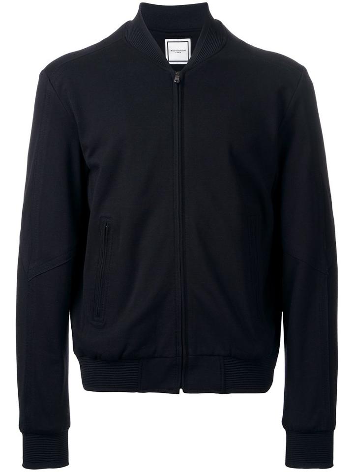 Wooyoungmi Zipped Bomber Jacket, Men's, Size: 50, Black, Acrylic/nylon/rayon/spandex/elastane