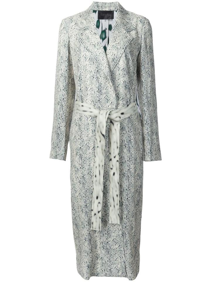 Calvin Klein Printed Belted Mid-length Coat - White