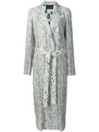 Calvin Klein Printed Belted Mid-length Coat - White